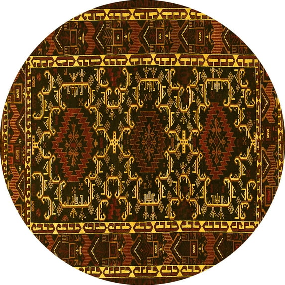 Ahgly Company Machine Washable Indoor Round Persian Yellow Traditional Area Rugs, 3' Round