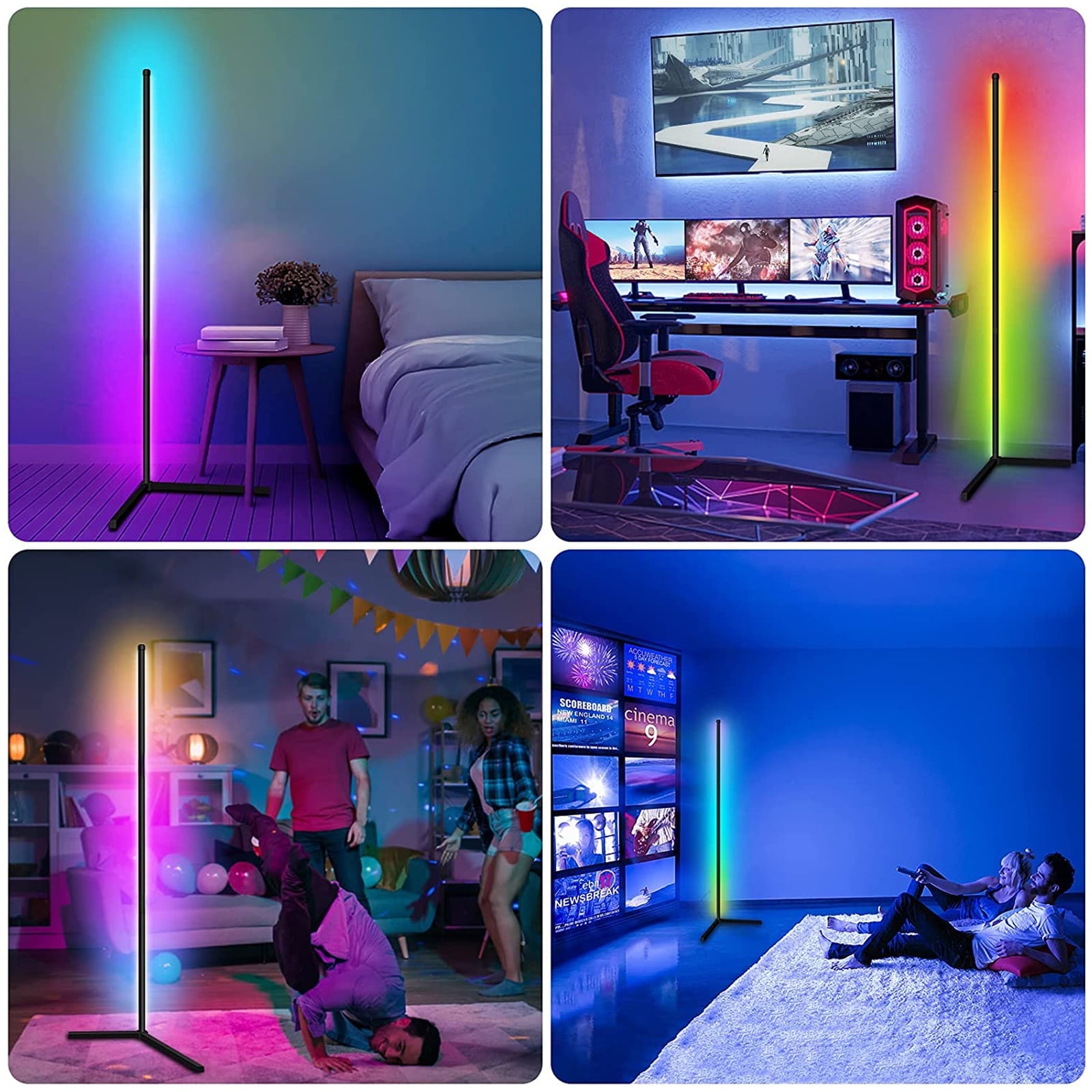 2PCS Led Corner Floor Lamp, Smart RGB Floor Lamp with APP&Remote, 16 Million Colors Changing, Music sync, Modern Corner led Light for Bedroom Living Room and Gaming Room, Timing&Schedule