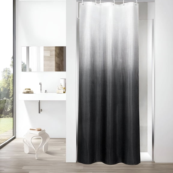 AUQ Black White Waffle Small Stall Shower Curtain 36 x 72,Half Size Fabric Narrow Shower Curtains for Bathroom Decor,36" Weighted Shower Curtain Set with Plastic Hooks,Black Ombre