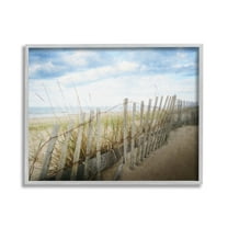 Stupell Industries Summer Beach Fence Landscape Painting Gray Framed Art Print Wall Art, 30 x 24