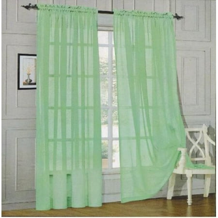 2pc Mint Green Solid Sheer Voile Window Curtain Set, Two (2) Rod Pocket Panels 55"W x 63"L (Each)