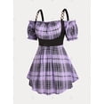 thumbnail image 2 of Blusa de Cuedros en Talla Extra con Hombros Al Aire de Cadenas Rosegal  Blusas Tallas Grandes, 2 of 5
