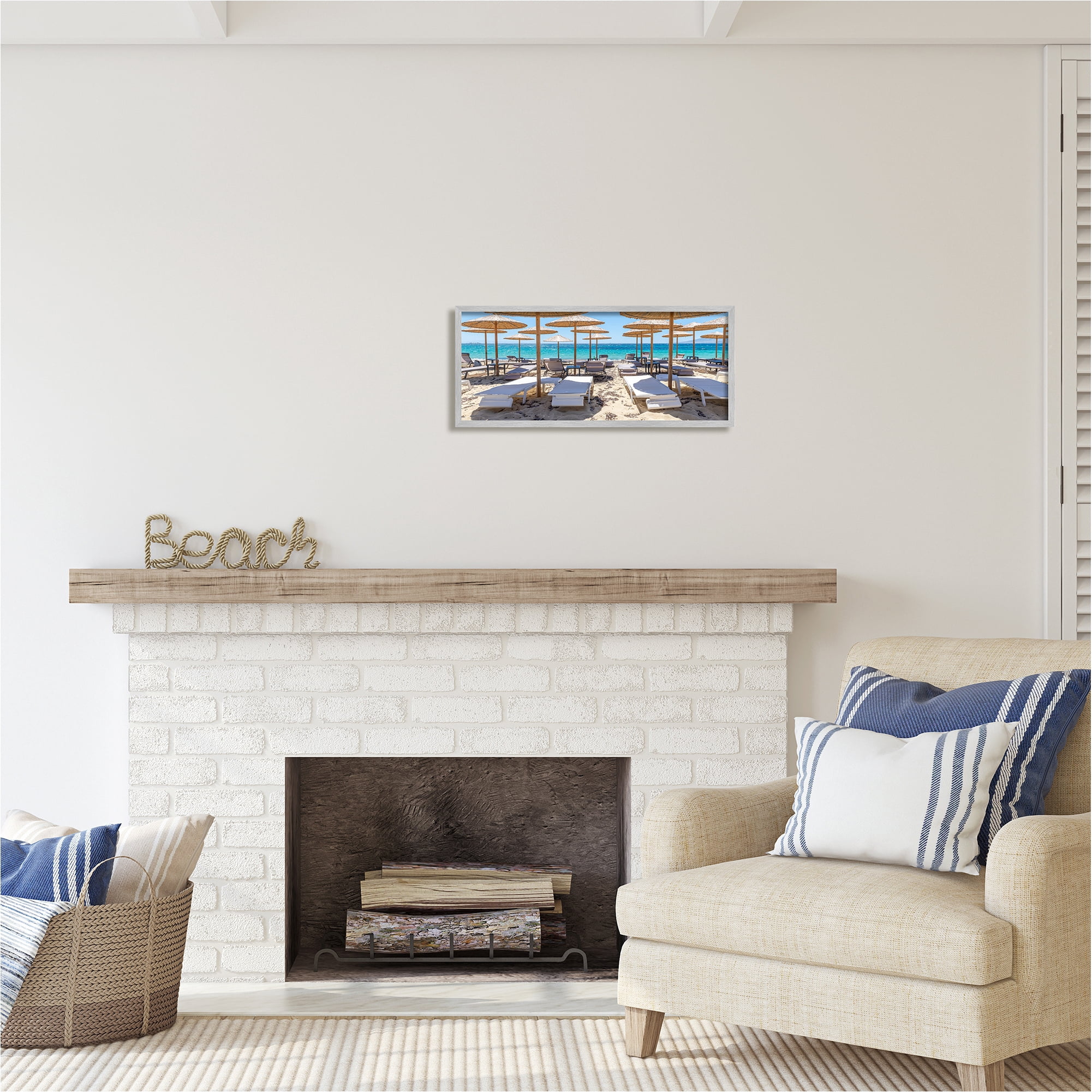 Stupell Industries Bamboo Beach Umbrellas Landscape Photography Gray Framed Art Print Wall Art, 24 x 10
