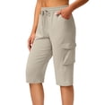 thumbnail image 2 of Long Shorts for Women Petite Lightweight Quick Dry Hiking Cargo Shorts with Pockets Summer Drawstring Bermuda Short Beige XL, 2 of 8
