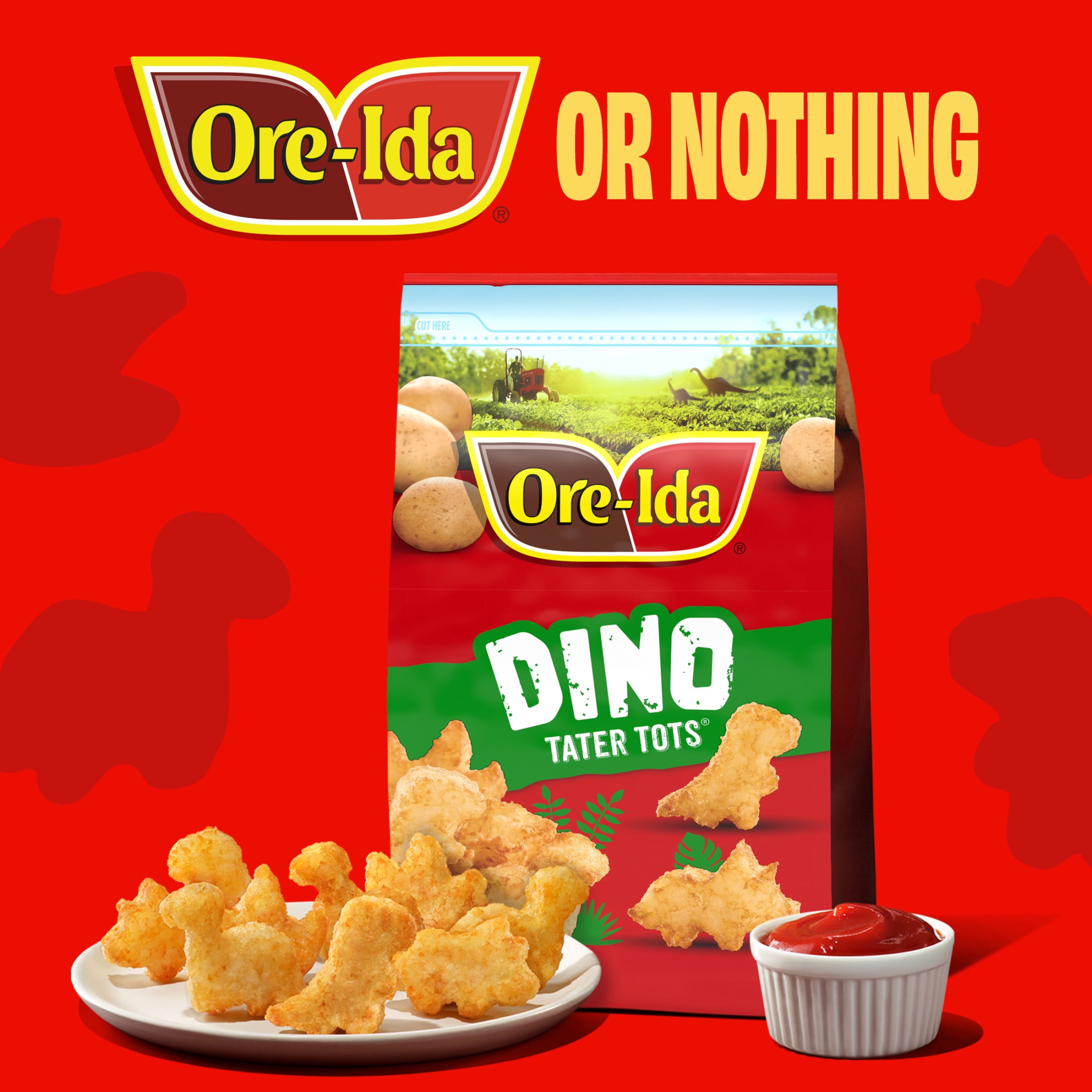 Ore-Ida Dino Shaped Tater Tots Seasoned Shredded Frozen Potatoes, 1 Bag, for Easy Snacks and Dinner Sides, Gluten-Free, 28 oz