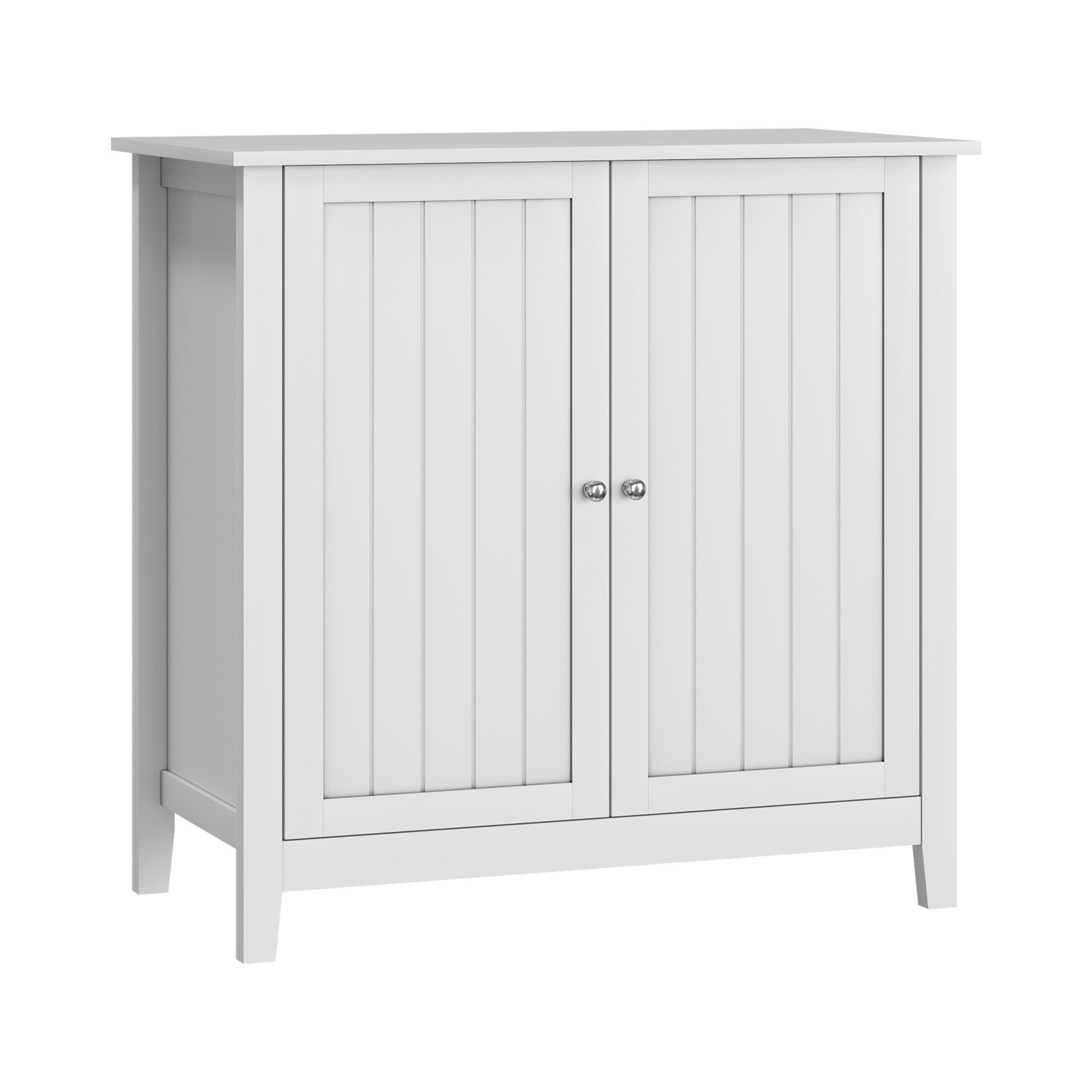 Sailvan White Double Door Storage Cabinet, Mid-Century Modern Freestanding Buffet with Silver Knobs