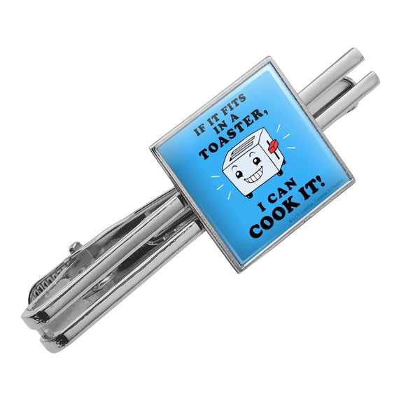 If it Fits in a Toaster I Can Cook it Funny Humor Square Tie Bar Clip Clasp Tack- Silver or Gold