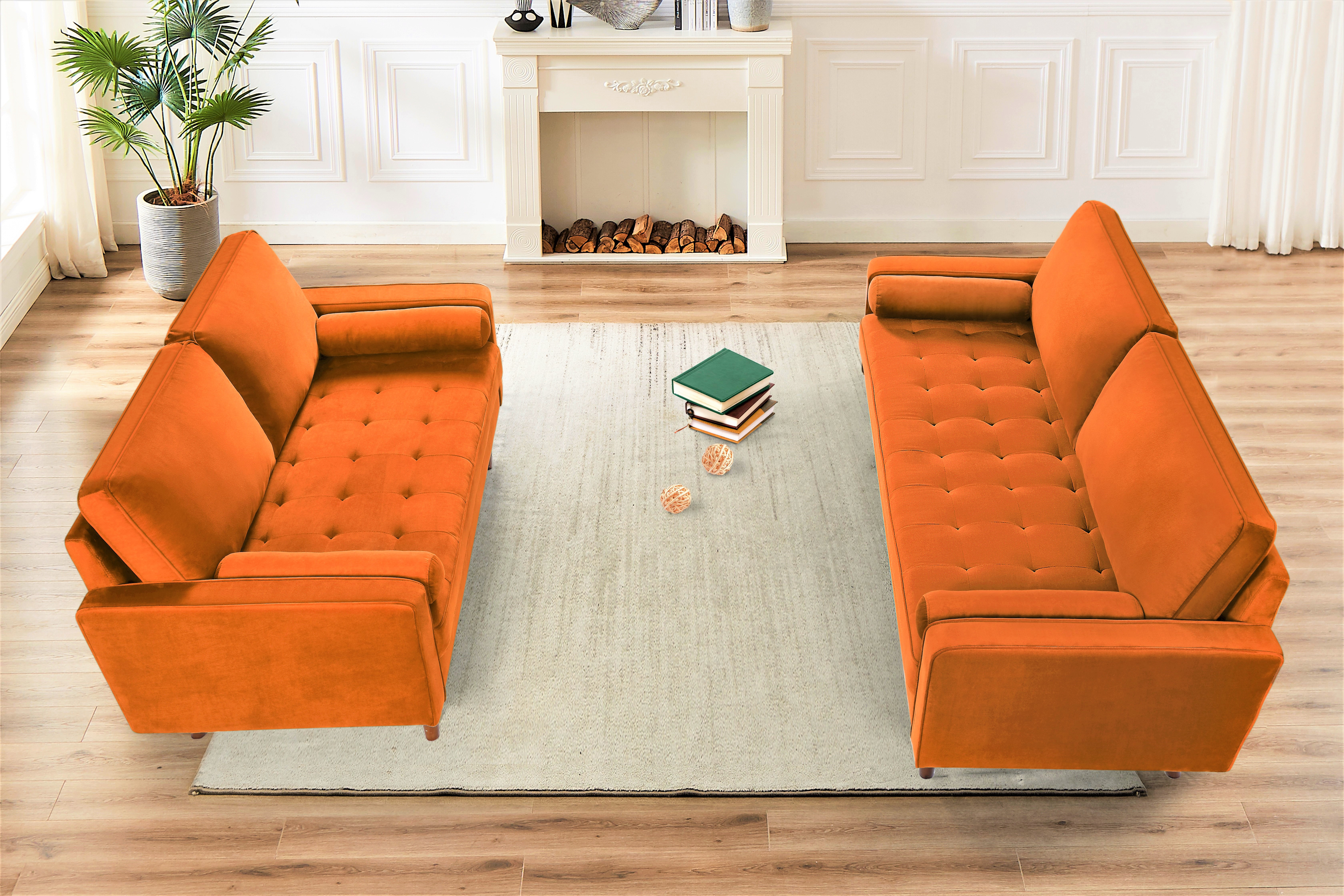 US Pride Furniture  Monahan Velvet 2PC Living Room Sets Sofa Loveseat Orange