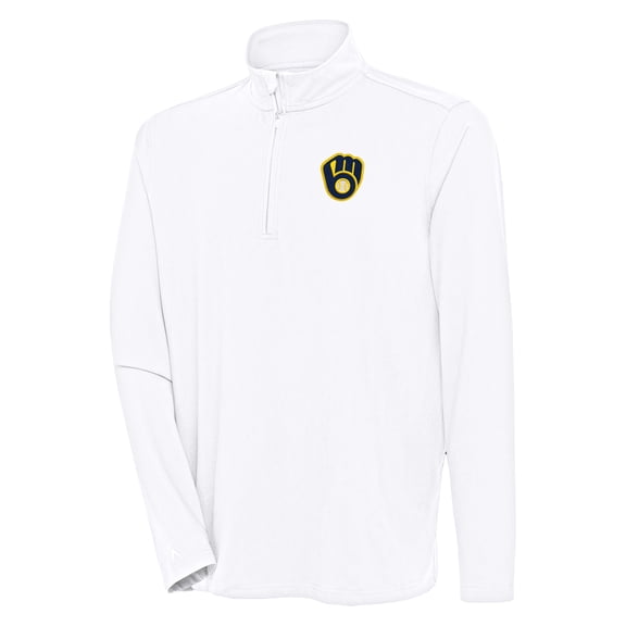 Men's Antigua  White Milwaukee Brewers Hunk Quarter-Zip Pullover Top