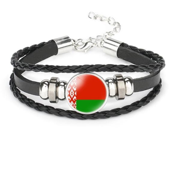 Uijokdef Bracelet for Women Men Black Leather Bracelet ,European Flags
