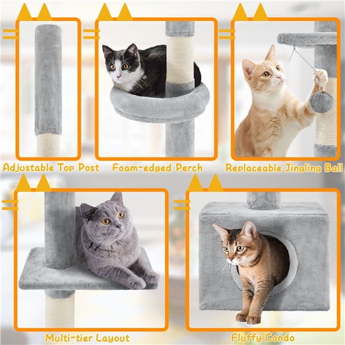 Yaheetech 7.4-8.7FT Multilevel Floor To Ceiling Cat Tree with Condo & 4 Perches, Light Gray