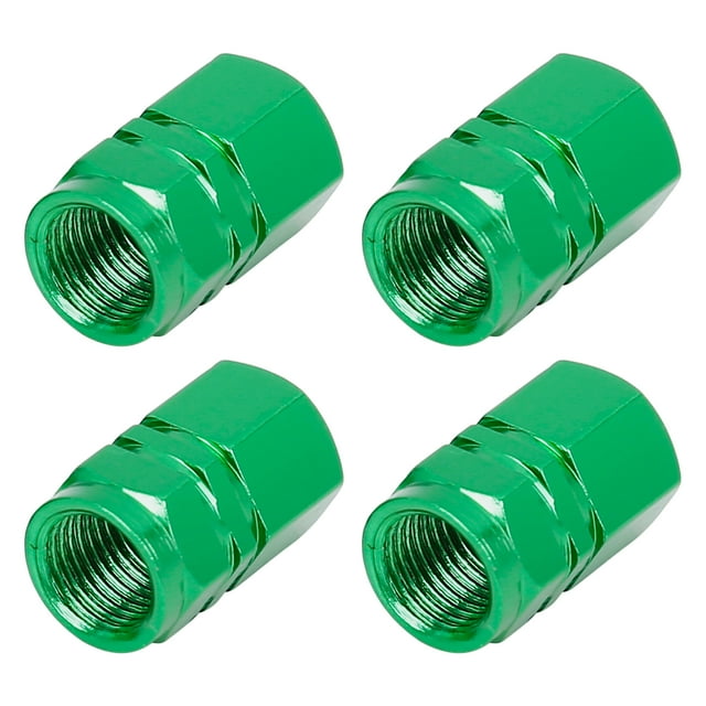 4pcs Green Tire Stem Valve Caps Car Dustproof Hexagon Shape Aluminium Alloy Tire Cap