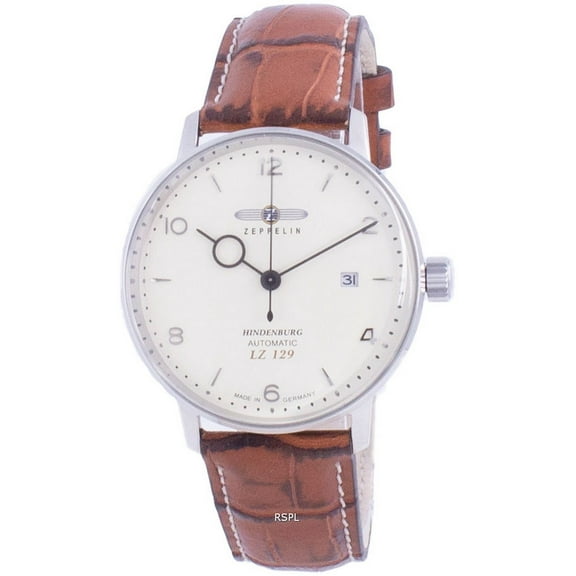 Zeppelin Hindenburg LZ 129 Men's 20 mm Dressy Stainless Steel Leather Buckle Wristwatch, Beige, 8062-5 80625