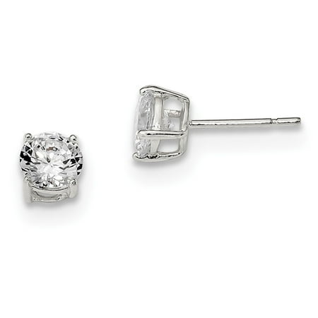 Sterling Silver Radiant Cut Post Earrings Basket setting 6mm Cubic Zirconia Stud (Best Setting For Radiant Cut Diamond)