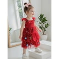 thumbnail image 3 of RUINIXCW Toddler Baby Girl Christmas Tank Dress Outfit Kids Christmas Tree Costume Star Print Fly Sleeve Holiday Party Tulle Tutu Dress with Pom-pom, 3 of 10