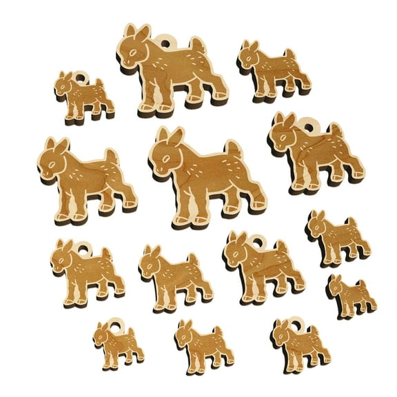 Cute Baby Goat Wood Mini Charms Shapes DIY Craft Jewelry - With Hole - 18mm (17pcs)