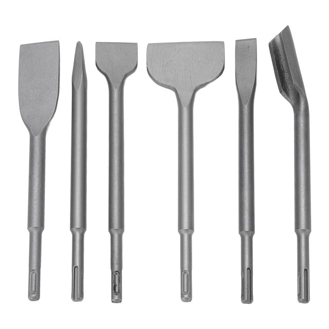 6PCS 40CR Ciseaux en Acier Allié avec Tige Ronde Pointe Plate Raclage Ciseau pour Marteau Électrique