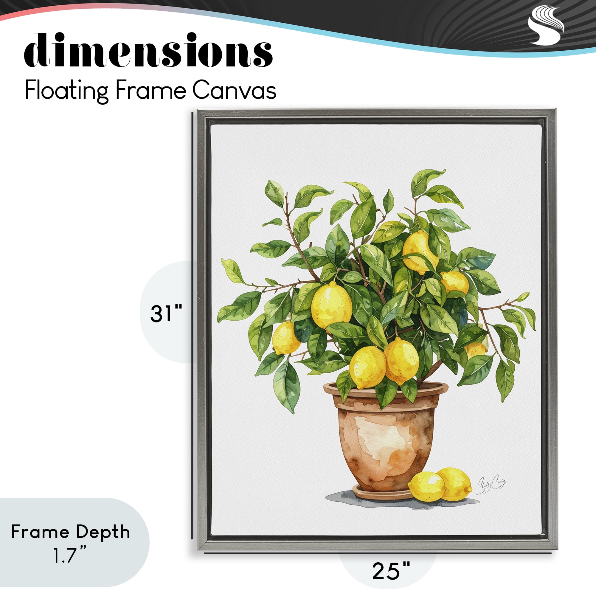 Stupell Industries Potted Lemon Tree Gray Framed Floater Canvas Wall Art, design by Shelly Craig
