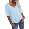 thumbnail image 3 of Langwyqu Wide V-Neck Women Stripe Print Short Sleeved Loose T-Shirt, 3 of 5