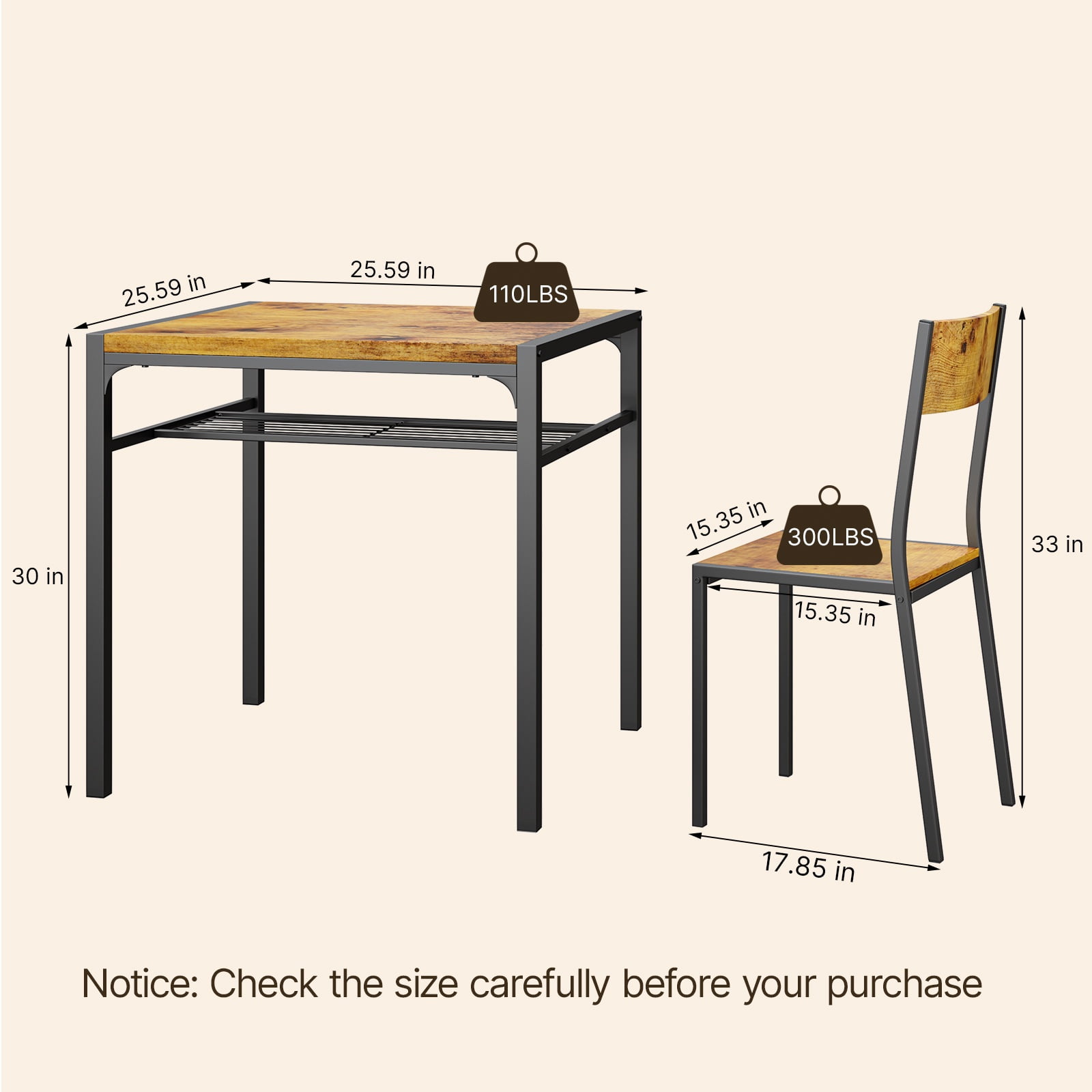 Lofka Modern Dining Room Table Set for 2 with Storage Shelf for Kitchen/Small Spaces, Retro