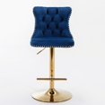thumbnail image 4 of PORKISS Bar Stools Set of 2, Gold Velvet Swivel Barstools with Tufted Backs and Footrests, Upholstered Adjustable Seat From 25" to 33" for Home Pub, Kitchen Island, Blue, 4 of 12