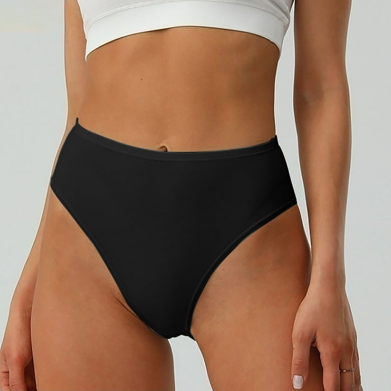 HUPOM Seamless Underwear For Women Womens Silk Panties High waist Elastic  Waist Solid Thong Black L 
