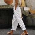 thumbnail image 2 of YUGYXL Womens Vintage Linen Pants Bandage Bottom Drawstring Long Pants Casual Cropped Pants with Pockets White XL, 2 of 6