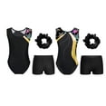 thumbnail image 5 of Venjoe Kids Girls 3 Piece Gymnastics Leotards Outfits Sparkling Ballet Dance Unitards with Shorts Yellow&Black 8, 5 of 7