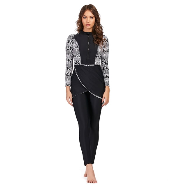 Burkini Muslim Swimwear, Black Solid, Long Sleeve, Nylon/Polyester/Spandex, 2022 New Collection