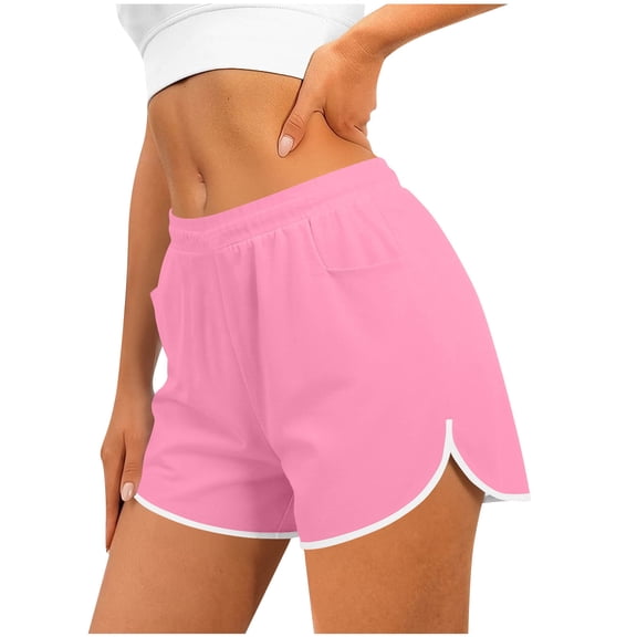 Women's Running Shorts Contrast Trim Soft Yoga Shorts High Waisted for Athletic Fitness Casual with Pockets Pink M