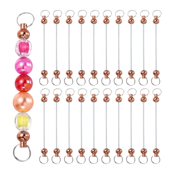 Uxcell Beadable Keychain Bars, Metal Beaded Keychain Blanks Bulk Making Supplies Kit with Double Side Loops for DIY Art Crafts Rose Red
