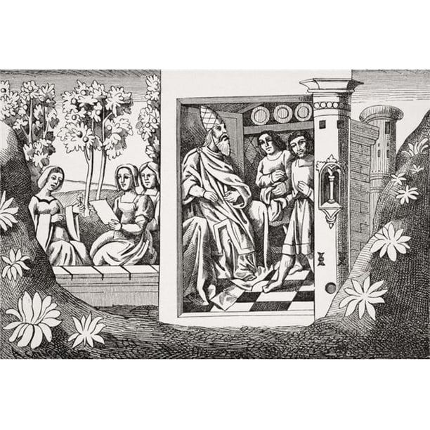 Posterazzi DPI1858010LARGE le Vieil Homme de la Montagne Donnant des Ordres à Ses Disciples Copie de la Miniature dans le Manuscrit du 15ème Siècle de Marco PoloS Affiche Impression, Grand - 34 x 22