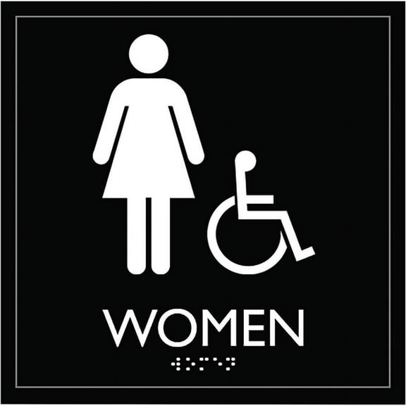 Lorell Restroom Sign - 1 Each - Women Print/Message - 8" Width x 8" Height - Square Shape - Easy Readability, Injection-molded - Plastic - Black | Bundle of 5