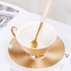 thumbnail image 4 of El juego de café está hecho de porcelana china de alta calidad, 3 piezas, taza de café de 200 ml con posavasos y cuchara, servicio de café, dorado., 4 of 5