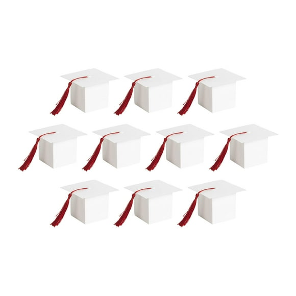 Luzkey 10 Pieces Graduation Cap Gift Boxes Sweet Boxes Empty for Guests with Tassels Chocolate Boxes for Table Centerpieces Ceremony White