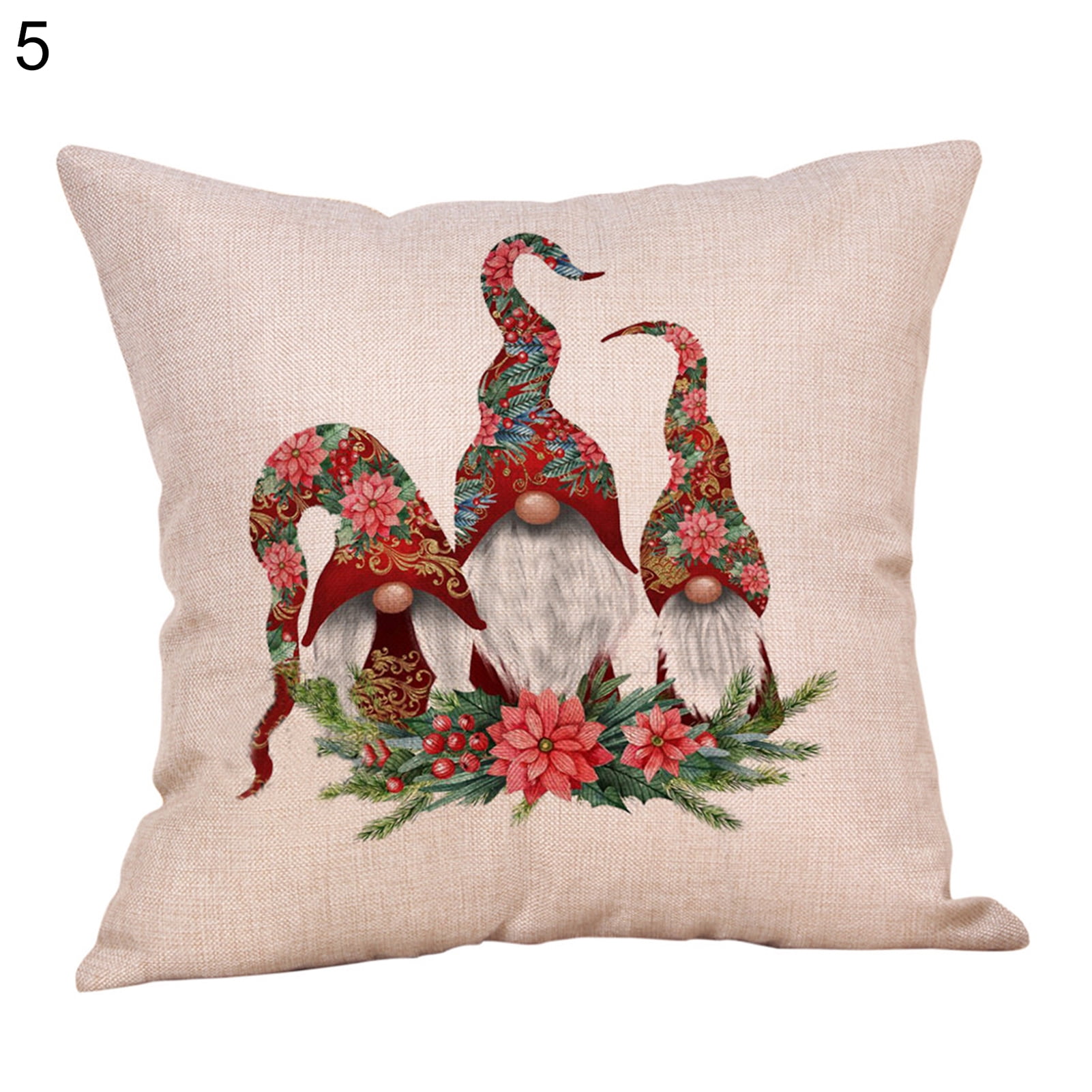 Festive Christmas Pillow Covers With Gnome, Bird, And Floral Print - Soft  Linen Blend Square Cushion Cover For Home Decor And Sofa Bed - Temu