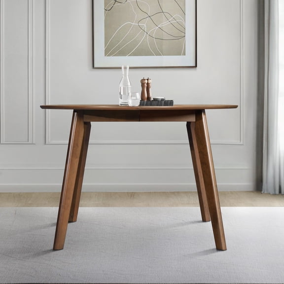 Home Design Gaffney Dining Table, Brown, Round top with middle division, Natural woodgrain, Sturdy legs, Modern style, Space-saving, Durable, Elegant design