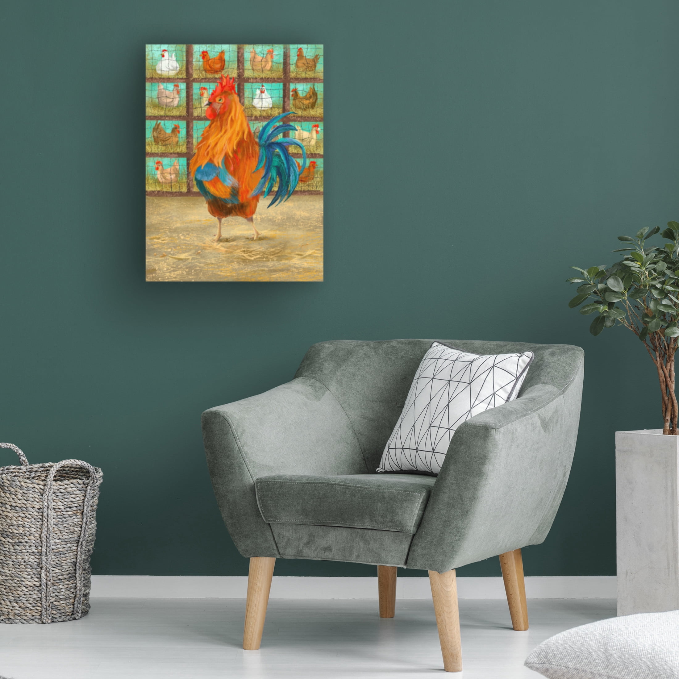 Canvas Wall Art - Christine Rotolo 'Rooster With Hens' Wall Art for Living Room, Bedroom, or Office Décor by Trademark Fine Art - 35 x 47 Inches