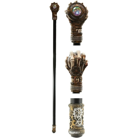 Ebros Steampunk Skeleton Hand Grasping Eye Gears Swagger Stick Cane Staff 38" L