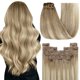 thumbnail image 1 of YoungSee Extensiones con clip de cabello humano, extensiones de cabello marrón, extensiones con clip, color marrón claro con encaje rubio Balayage, extensiones de cabello humano con clip, clips de ext, 1 of 5
