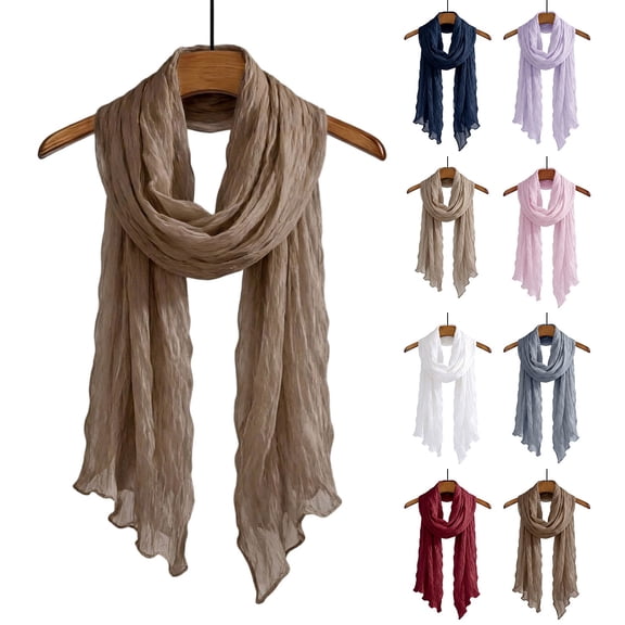 Hkoxplj Soft Cotton Blend Crinkle Scarf Lightweight Fashion Shawl Wrap for Women Men Summer Travel Head Scarf Versatile Breathable Solid Color Scarf Perfect for Outdoor and Daily Wear