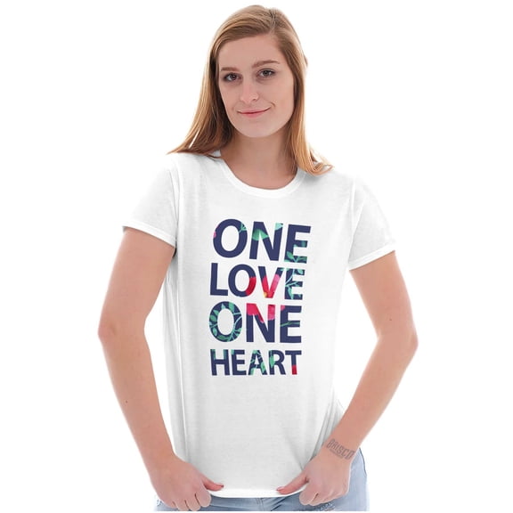 One Love Heart Floral Cute Hippie Womens Slim Fit Graphic Tee Brisco Brands L