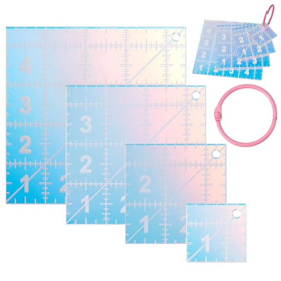 4 Sizes Quilting Acrylic Template 4 Square Dazzling Colors Quilting Ruler Fabric Sewing Cutting Ruler DIY Template Tools with Clear Printed Lines DIY