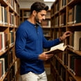 thumbnail image 5 of Men's Henley Waffle T-Shirt Long Sleeve Casual Lightweight Pullover Shirts Soft Stretch Tees for Business Golf,XS, 5 of 8
