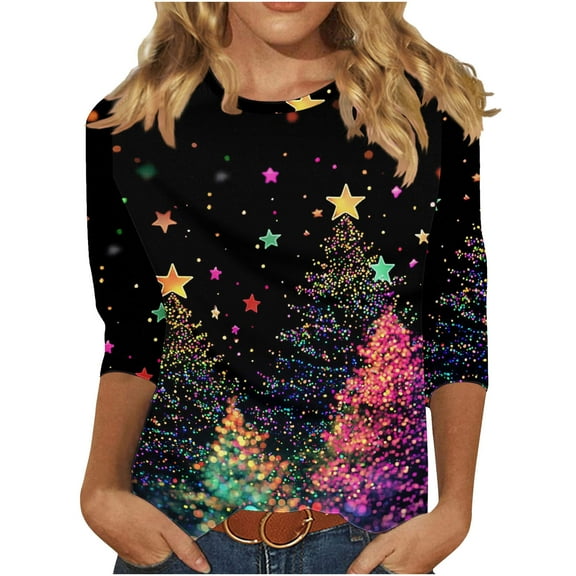 Winter Saving Talove Long Sleeve Shirts for Women Graphic Printed Sweatshirt Women Fall Clothes Oversized Pullover Womens Tops Casual Cotton Christmas Shirts