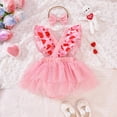 thumbnail image 4 of CAICJ98 Newborn Infant Valentines Baby Girl Outfit Love Print Ruffle Sleeve Romper Drees Bodysuit Jumpsuit Clothes with Headband (Pink,9-12 Months), 4 of 4
