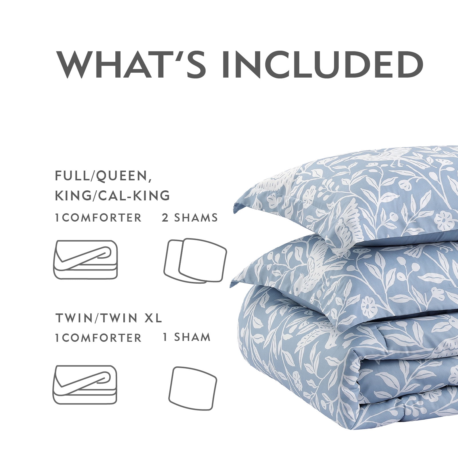 Notticasa 3-Piece Printed Comforter Sets,Blue,California King,Features a Floral and Peacebird Design, Including a Quilt Cover and Pillowcases