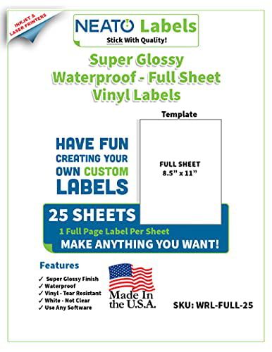 Transparent Full Sheet Printable Sticker Paper 10 Totally for sale online Neato Clear Labels 