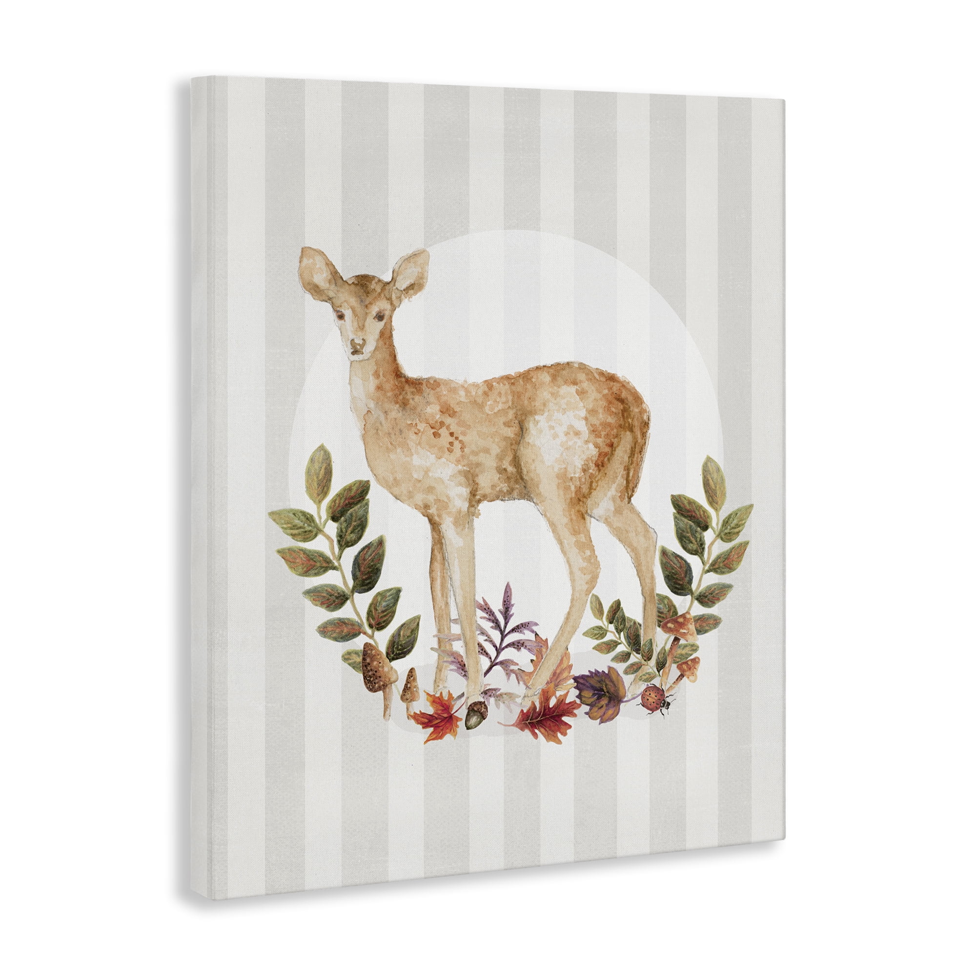 Stupell Industries Forest Fawn on Stripes Animals & Insects Painting Gallery Wrapped Canvas Art Print Wall Art, 36 x 48