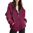 thumbnail image 3 of Resicozy Women's Drawstring Zip Up Cute Plain Hoodie Fall Jacket Oversized Casual Fashion Sweatshirts with Pockets Dark Purple S, 3 of 4